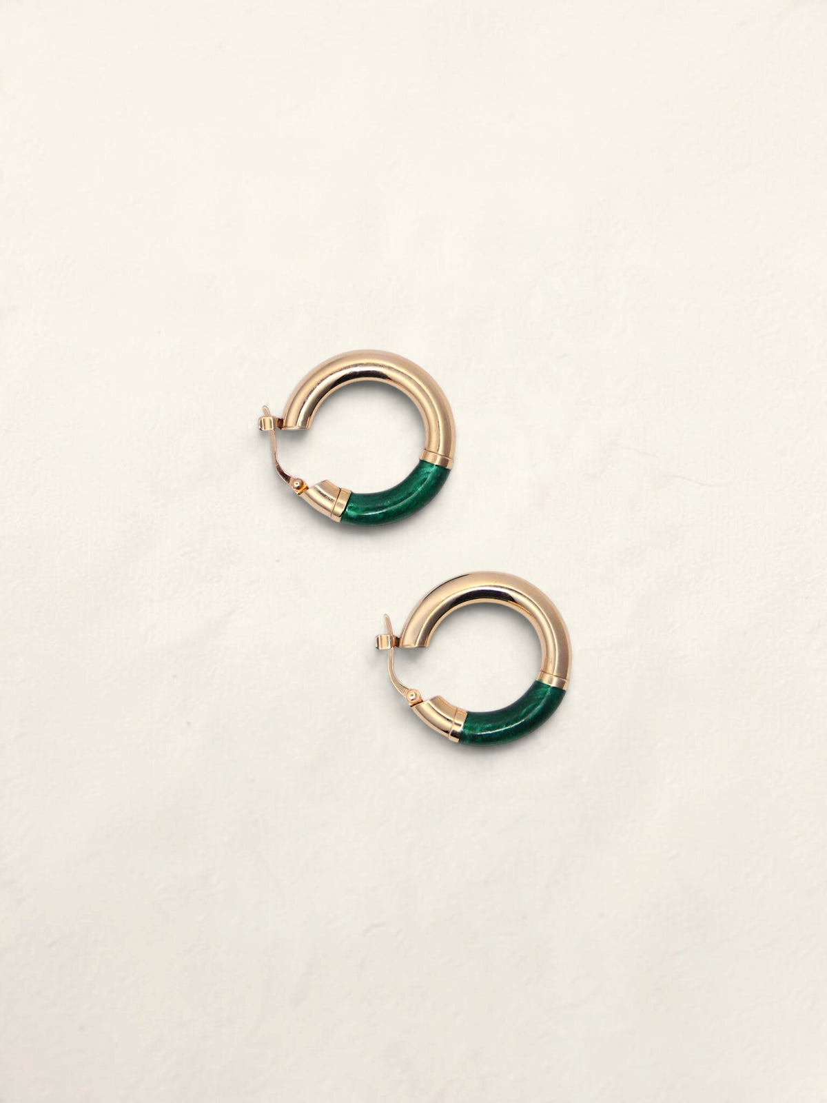 14K Yellow Gold Green Enamel Hoops
