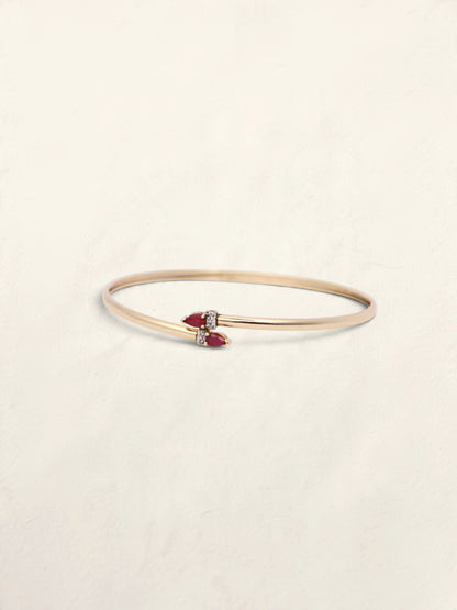 10K Yellow Gold Ruby and Diamond Bypass Bangle