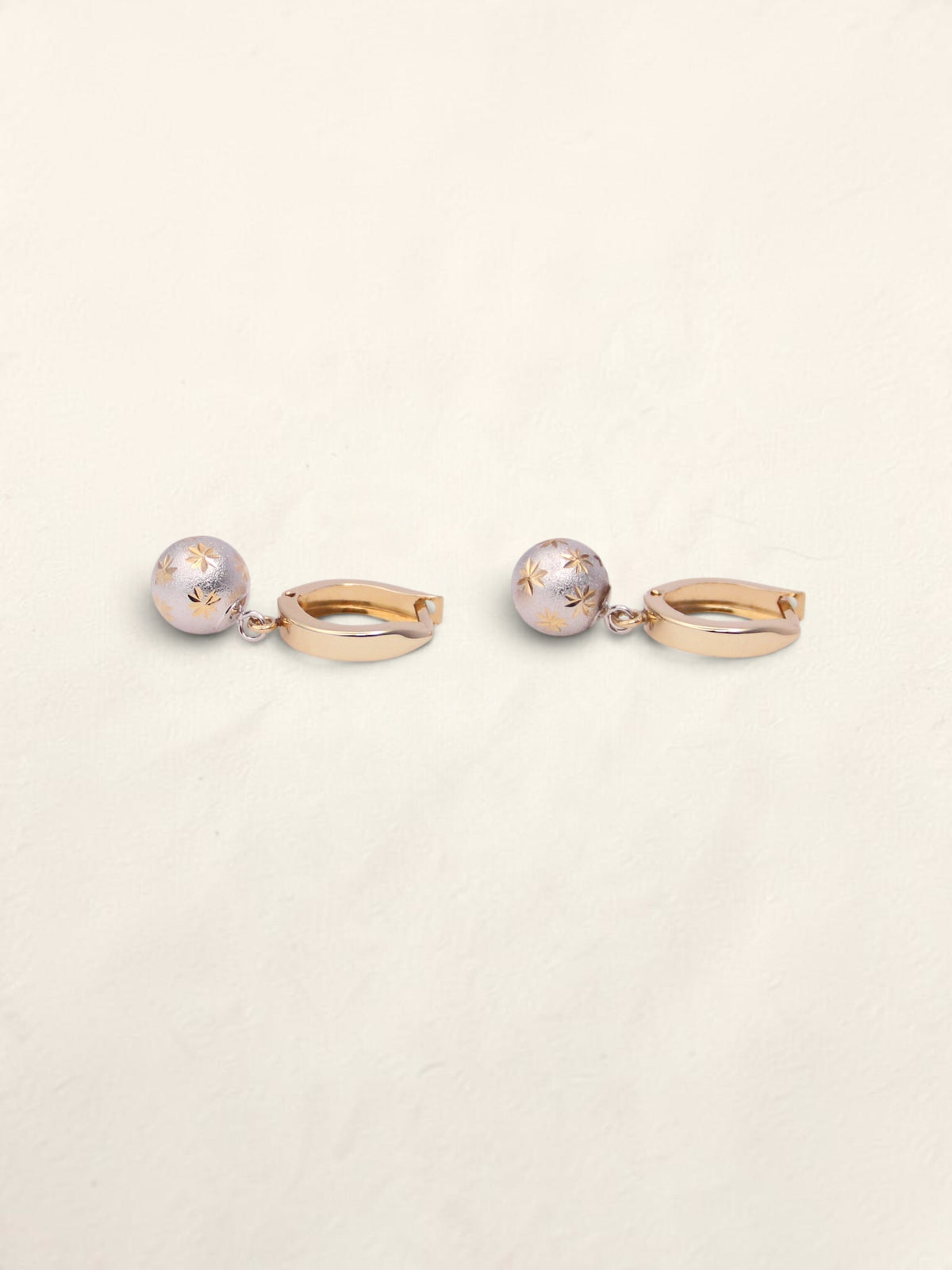 14K Two-Tone Brushed Ball Huggies