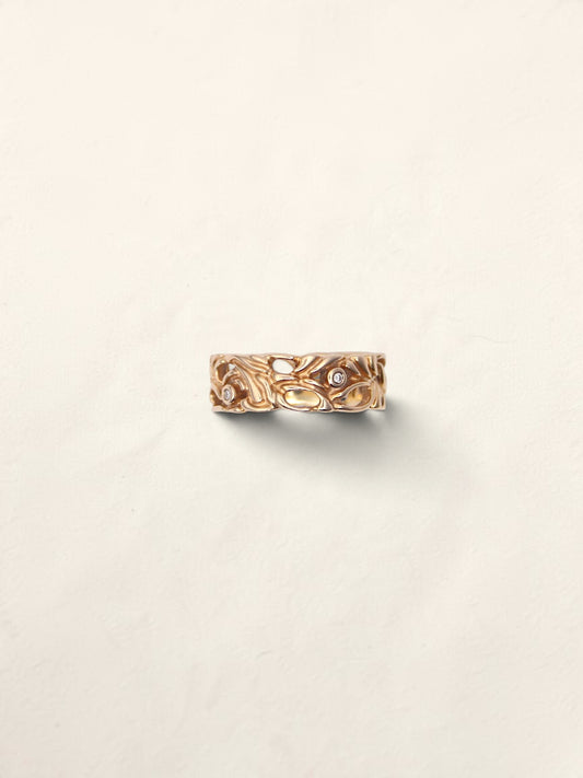 14K Yellow Gold Filigree Diamond Bezel Ring