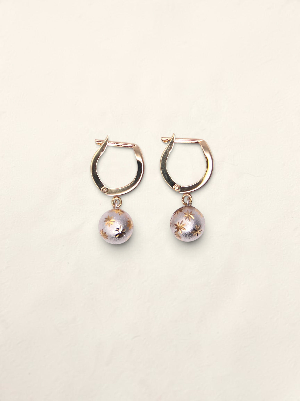14K Two-Tone Brushed Ball Huggies
