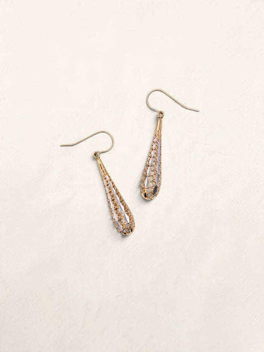 14K Two-Tone Lattice Dropdown Earrings