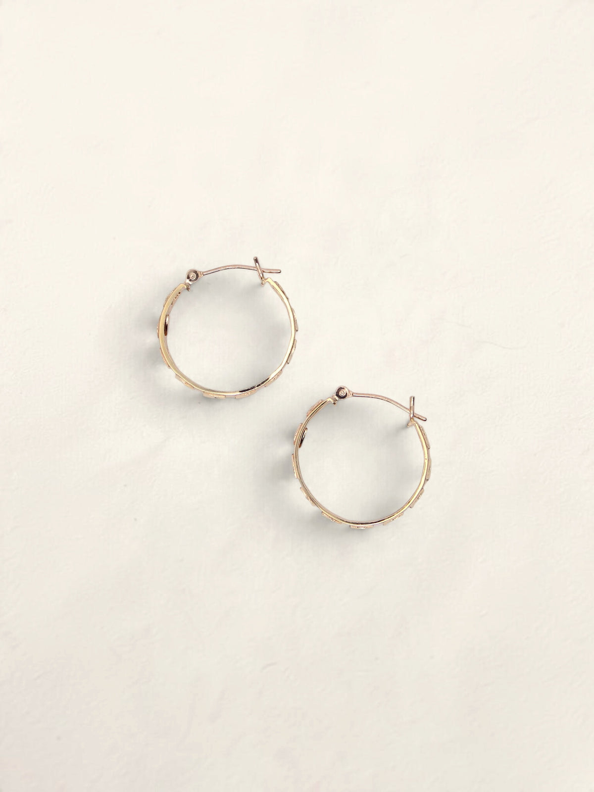 14K Yellow Gold Textured Mirror Hoops