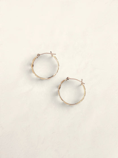 14K Yellow Gold Textured Mirror Hoops