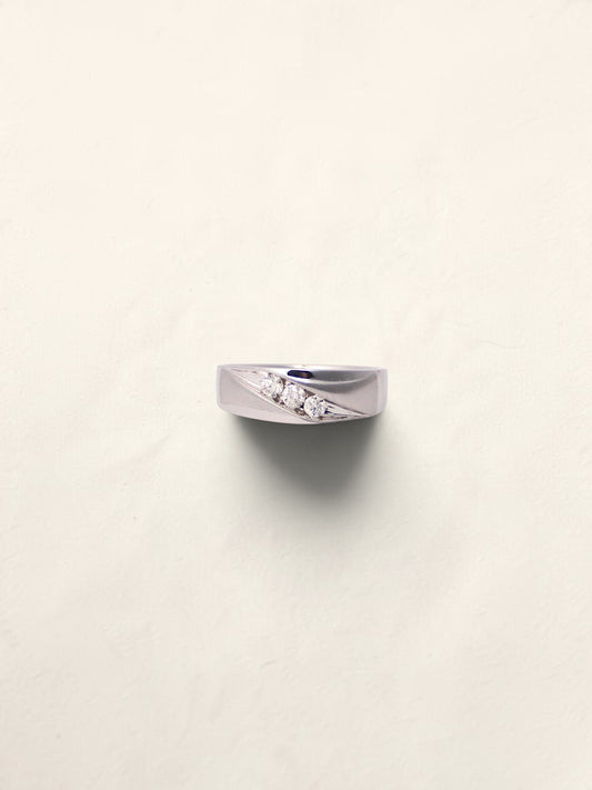 10K White Gold Triple Diamond Ring
