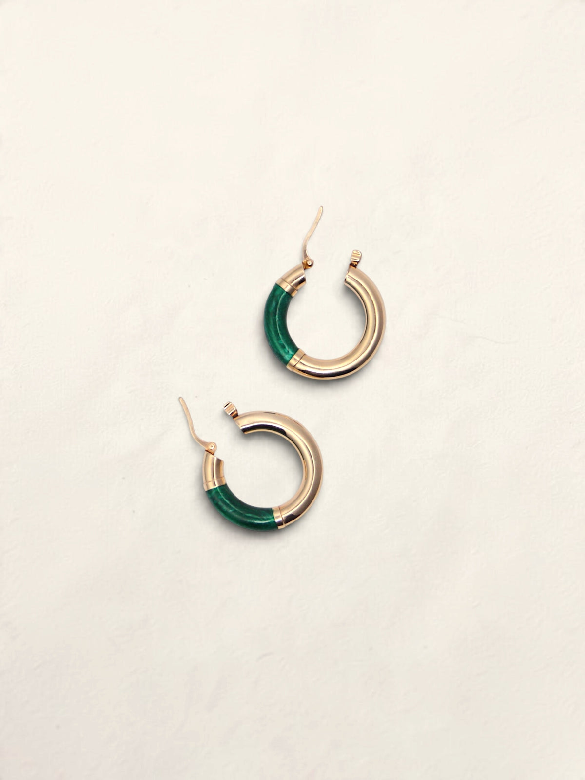 14K Yellow Gold Green Enamel Hoops