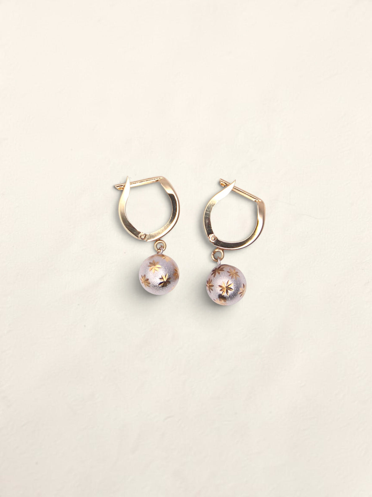 14K Two-Tone Brushed Ball Huggies