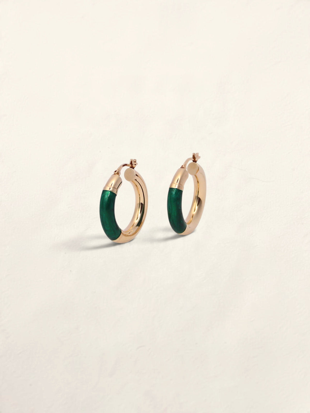 14K Yellow Gold Green Enamel Hoops