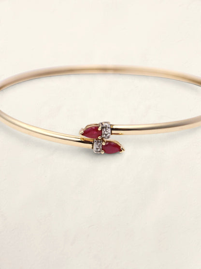 10K Yellow Gold Ruby and Diamond Bypass Bangle