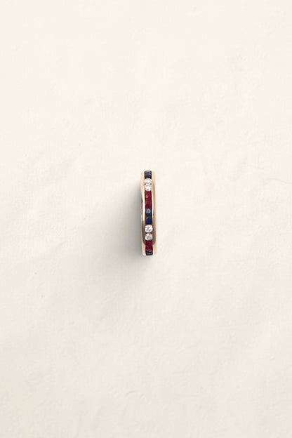 14K Yellow Gold Diamond, Ruby, and Sapphire Eternity Band