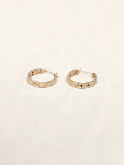 14K Yellow Gold Textured Mirror Hoops