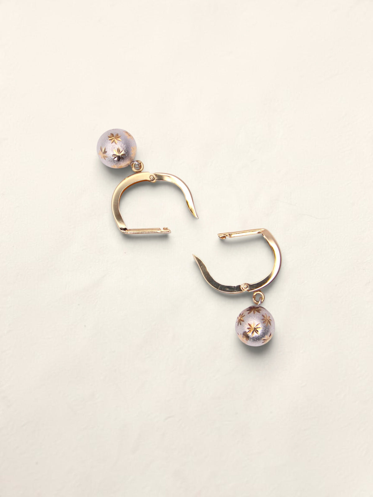 14K Two-Tone Brushed Ball Huggies