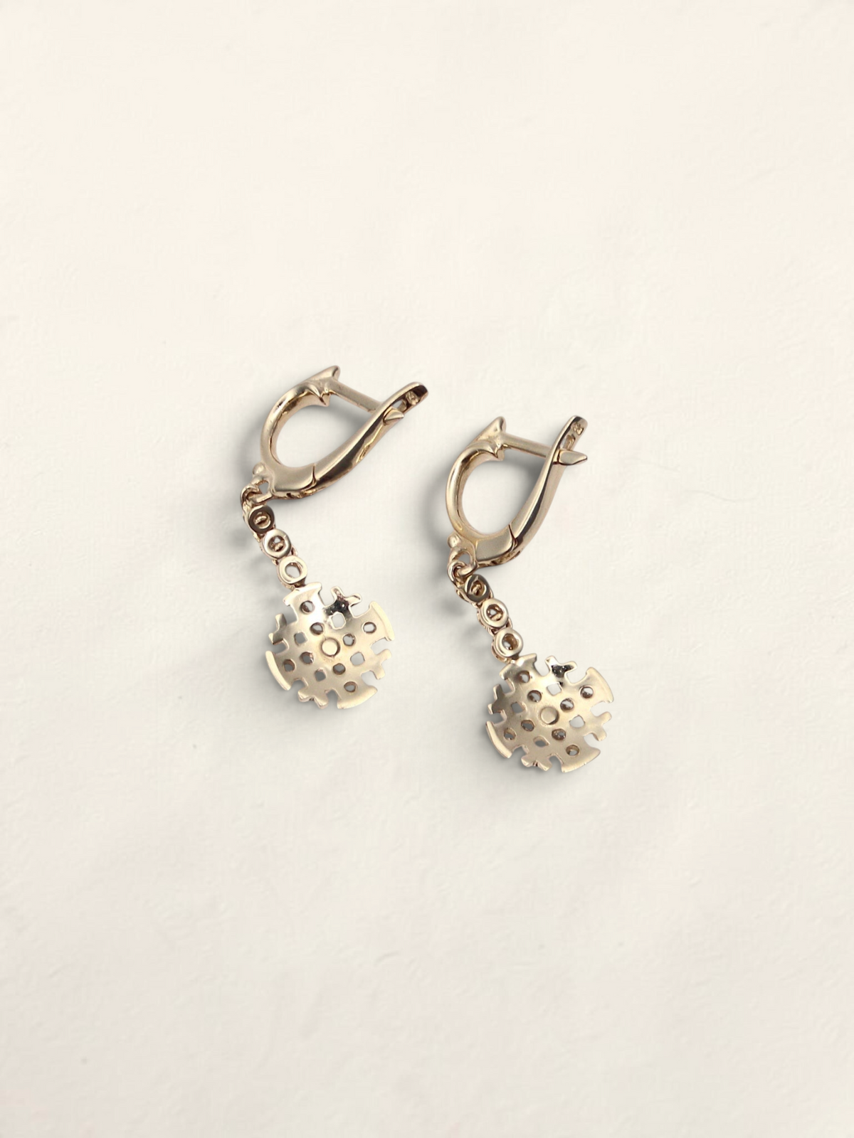 14K Yellow Gold Diamond Cross Earrings
