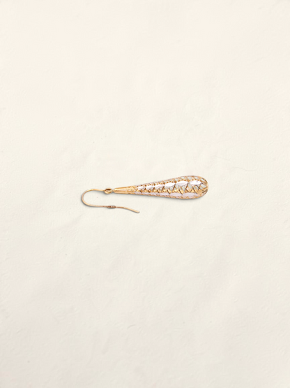 Zafrah 14K two-tone gold dropdown earrings featuring an intricate lattice design on a light background