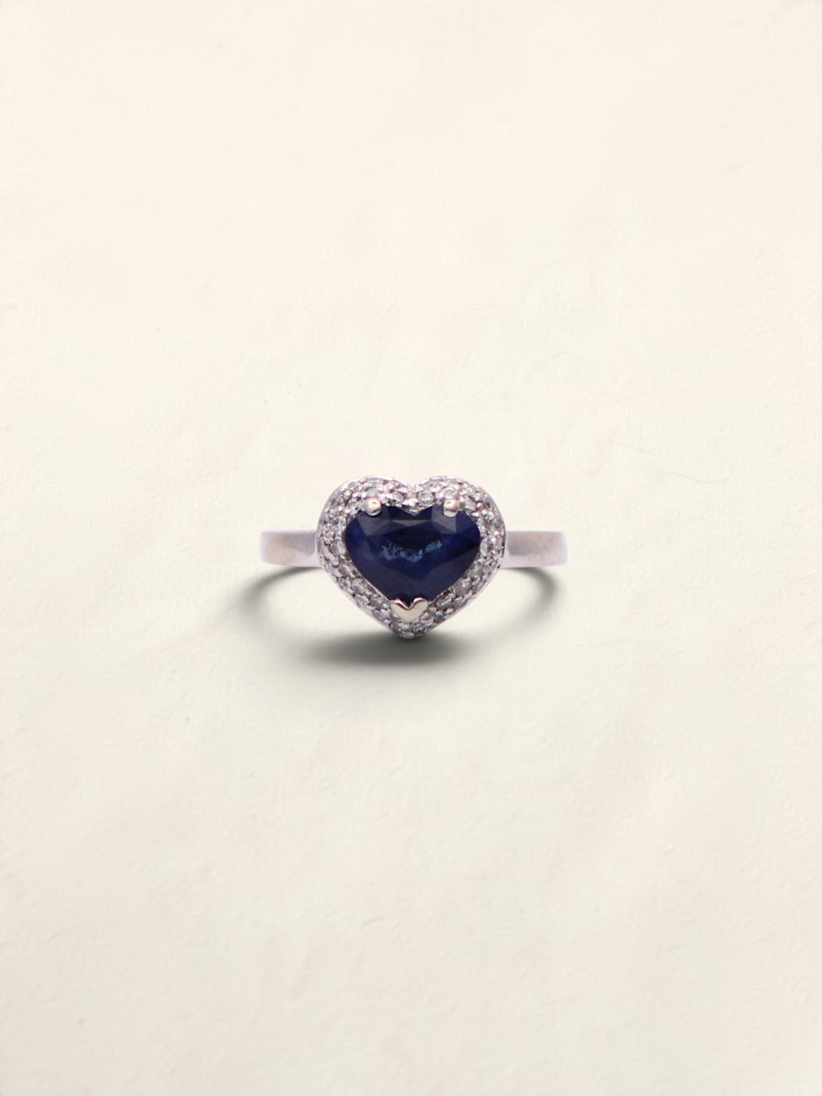 14k White Gold Sapphire Heart & Diamond Ring