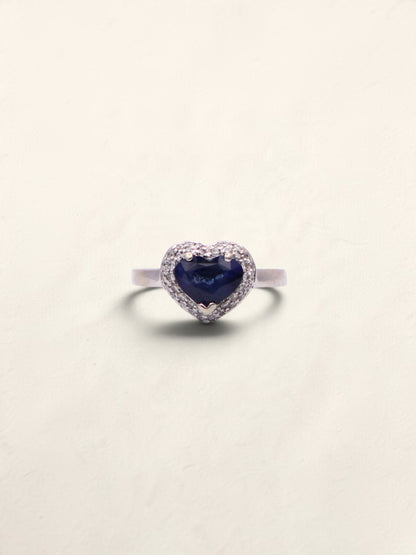 14k White Gold Sapphire Heart & Diamond Ring