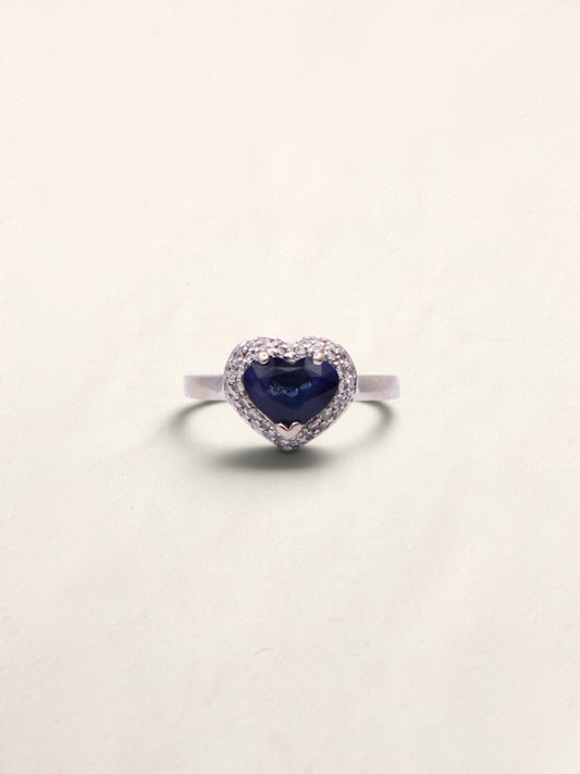 14k White Gold Sapphire Heart & Diamond Ring