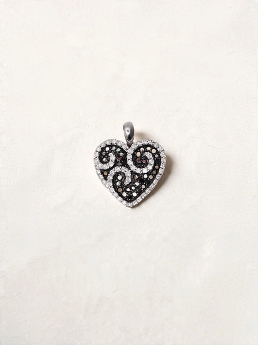 14K White Gold Black & White Diamond Heart Pendant