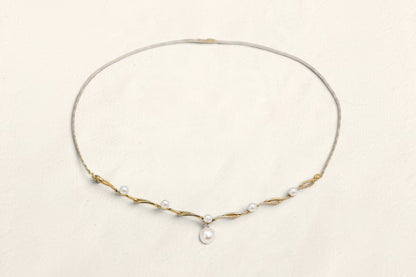 10K Yellow Gold Pearl Diamond Necklace