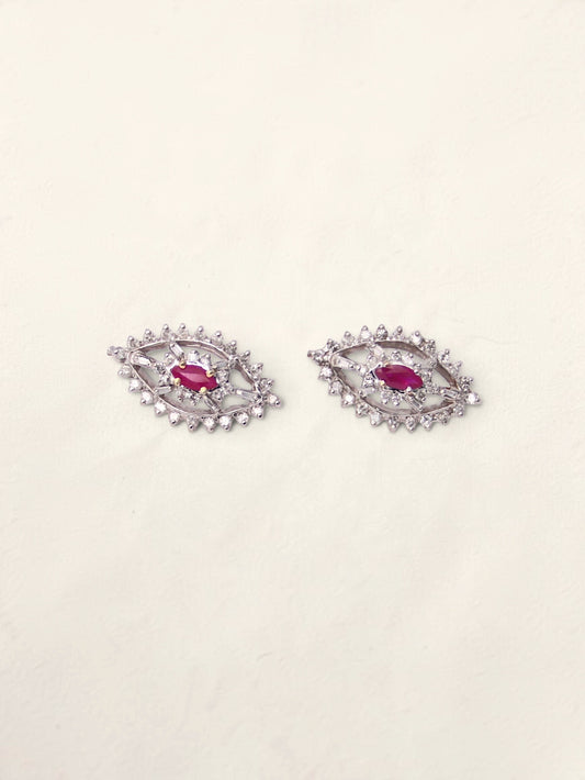 14K Vintage Marquise Ruby and Diamond Earrings