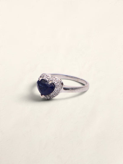 14k White Gold Sapphire Heart & Diamond Ring