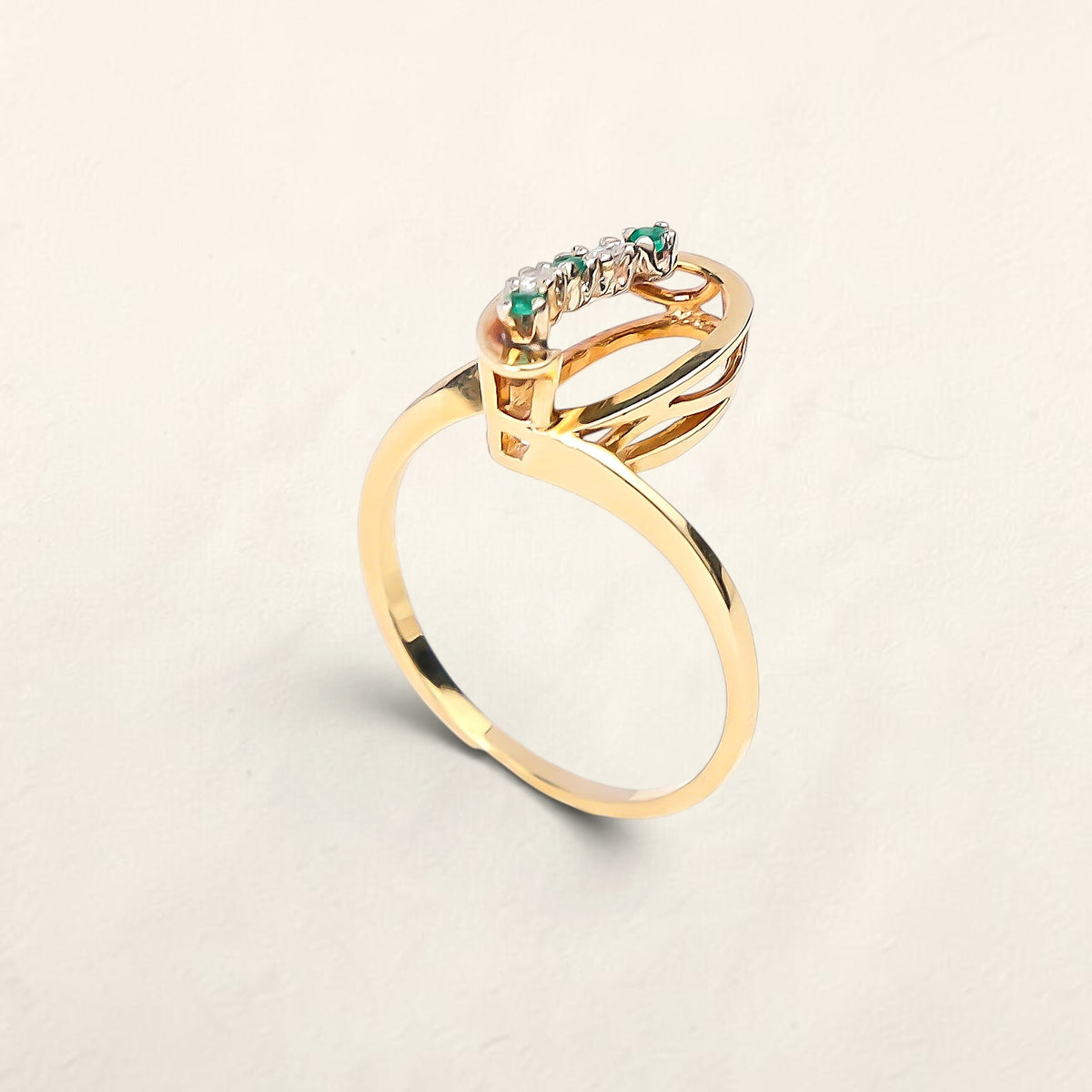 14k Yellow Gold Emerald and Diamond Ring