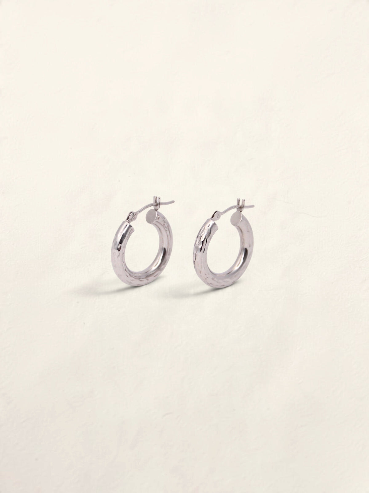 14K White Gold Small Textured Hoops