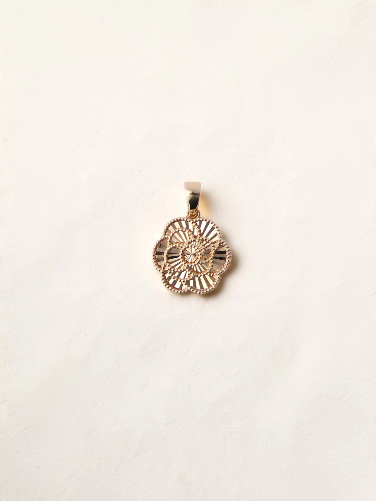 14K Yellow Gold Guilloché Rose Pendant
