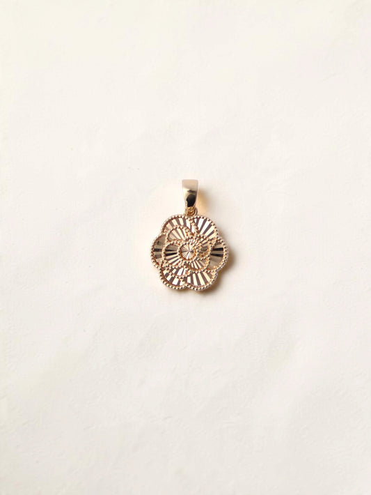 14K Yellow Gold Guilloché Rose Pendant