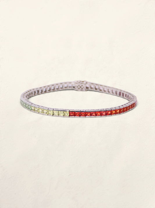 10K White Gold Lab Sapphire Rainbow Tennis Bracelet