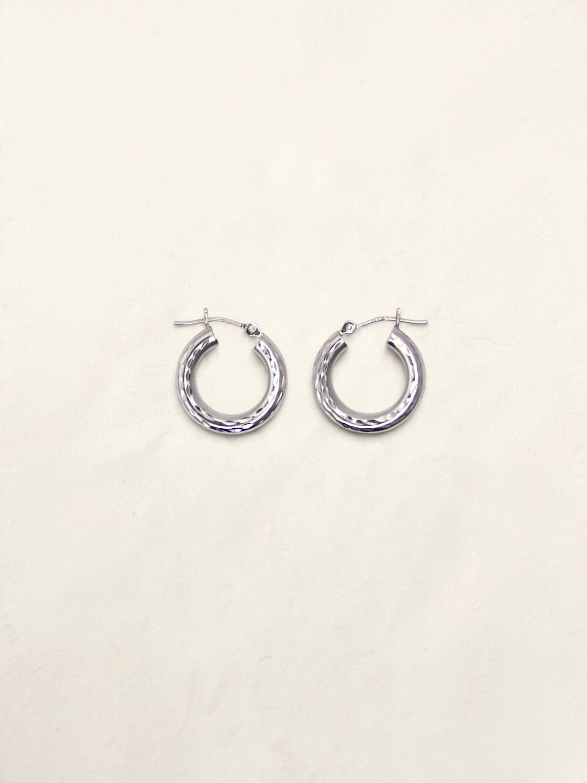 14K White Gold Small Textured Hoops