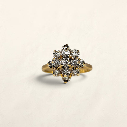 14K Yellow Gold Vintage Cluster Diamond Ring