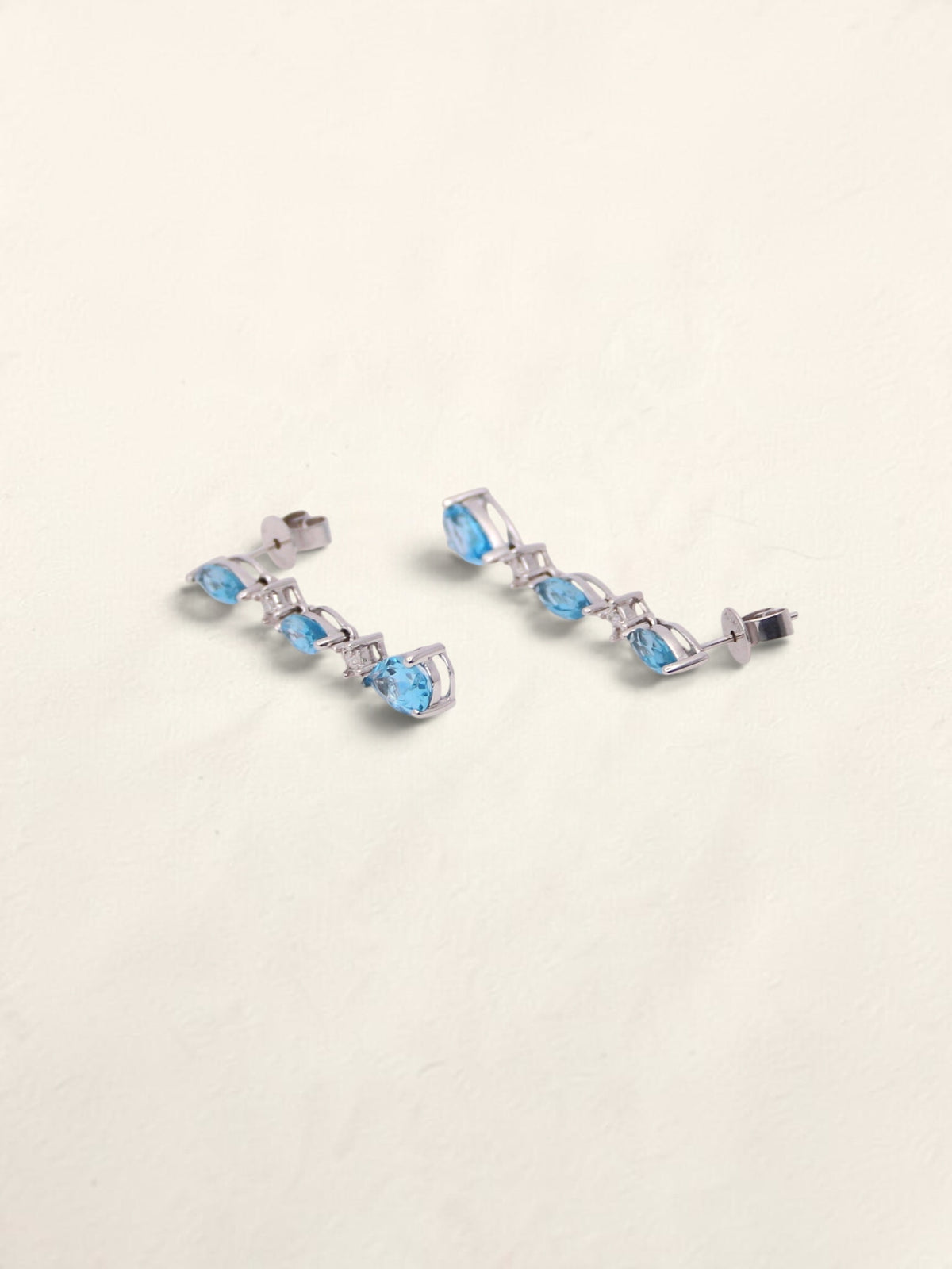 10K White Gold Blue Topaz and Diamond Earrings