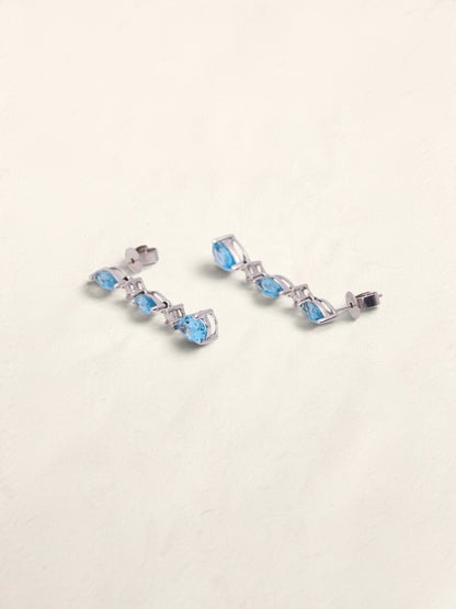 10K White Gold Blue Topaz and Diamond Earrings