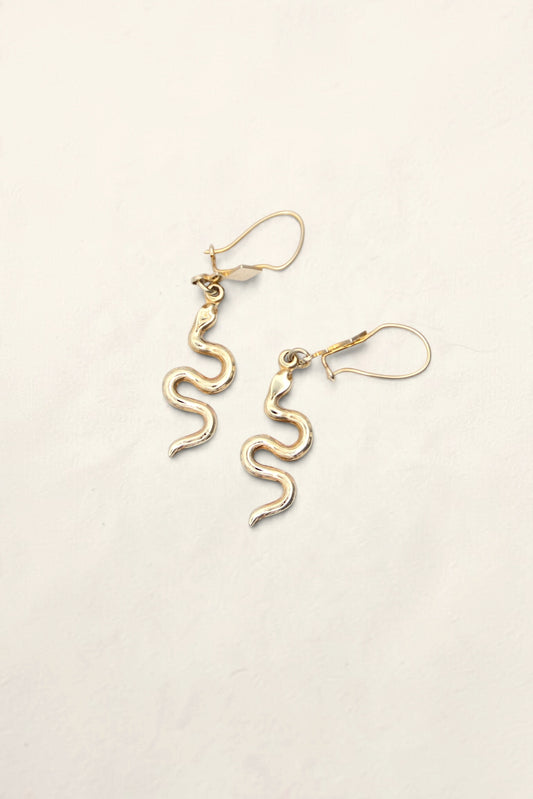 14K Yellow Gold Snake Earrings