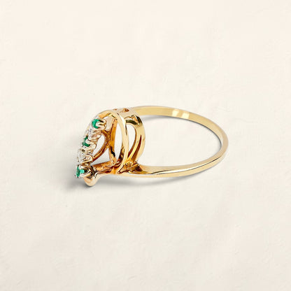 14k Yellow Gold Emerald and Diamond Ring