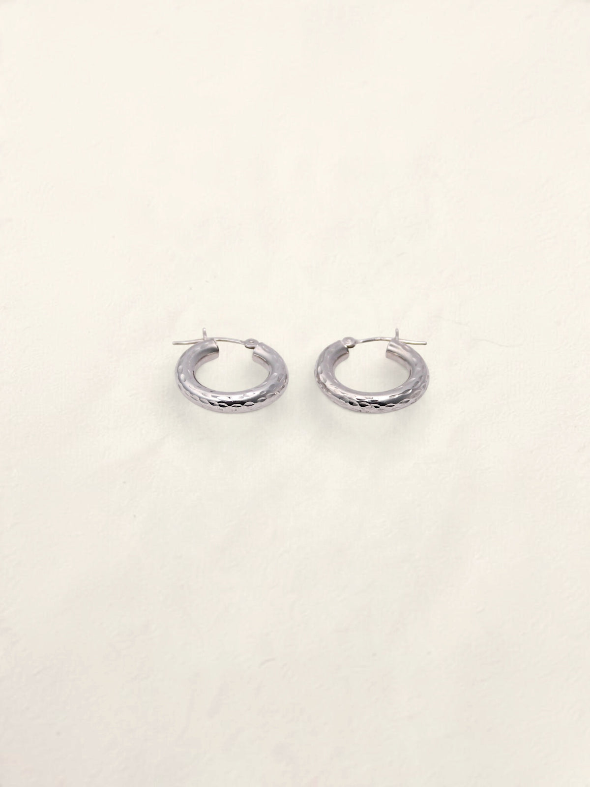 14K White Gold Small Textured Hoops