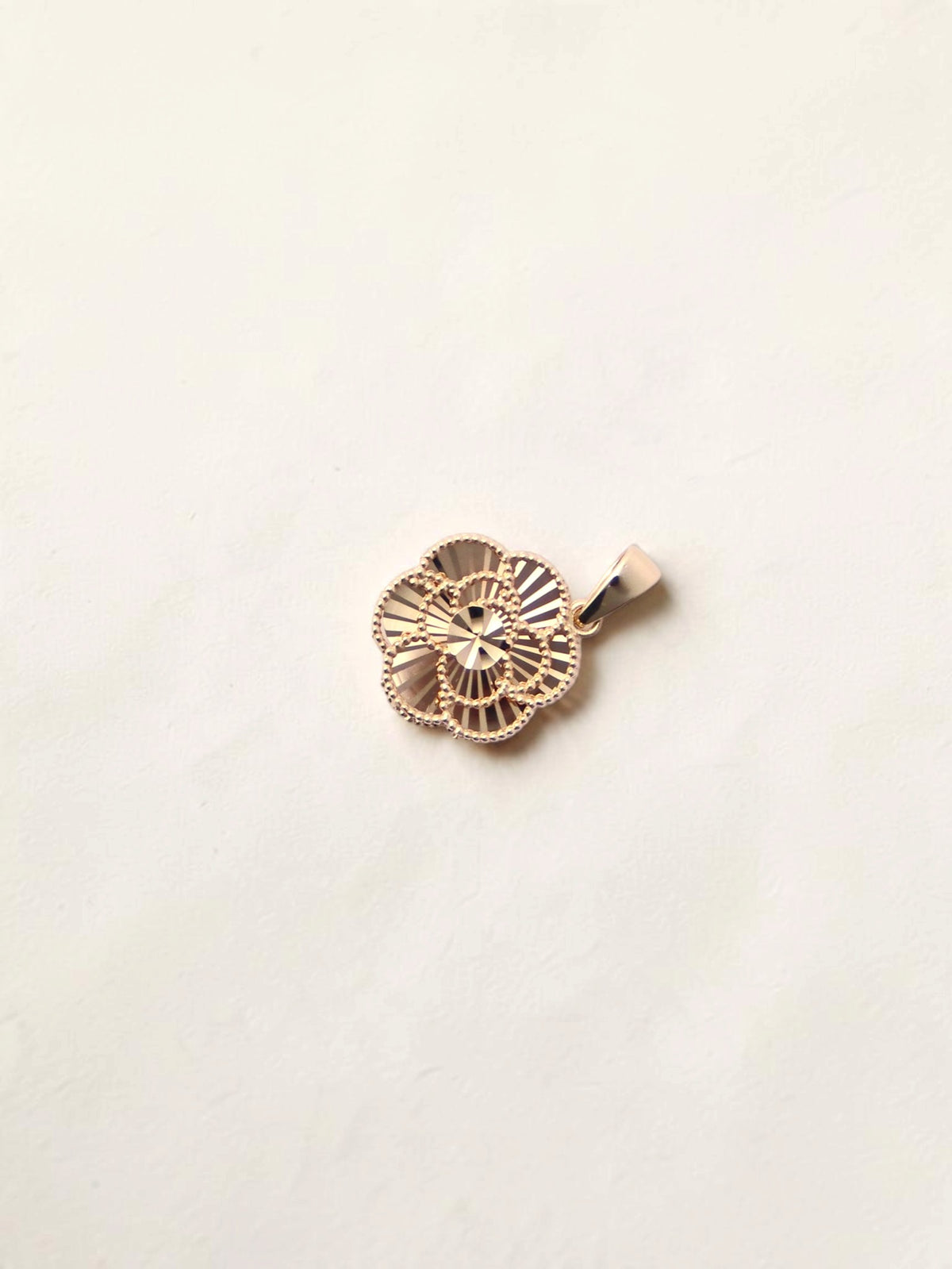 14K Yellow Gold Guilloché Rose Pendant