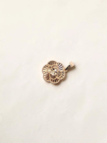 14K Yellow Gold Guilloché Rose Pendant