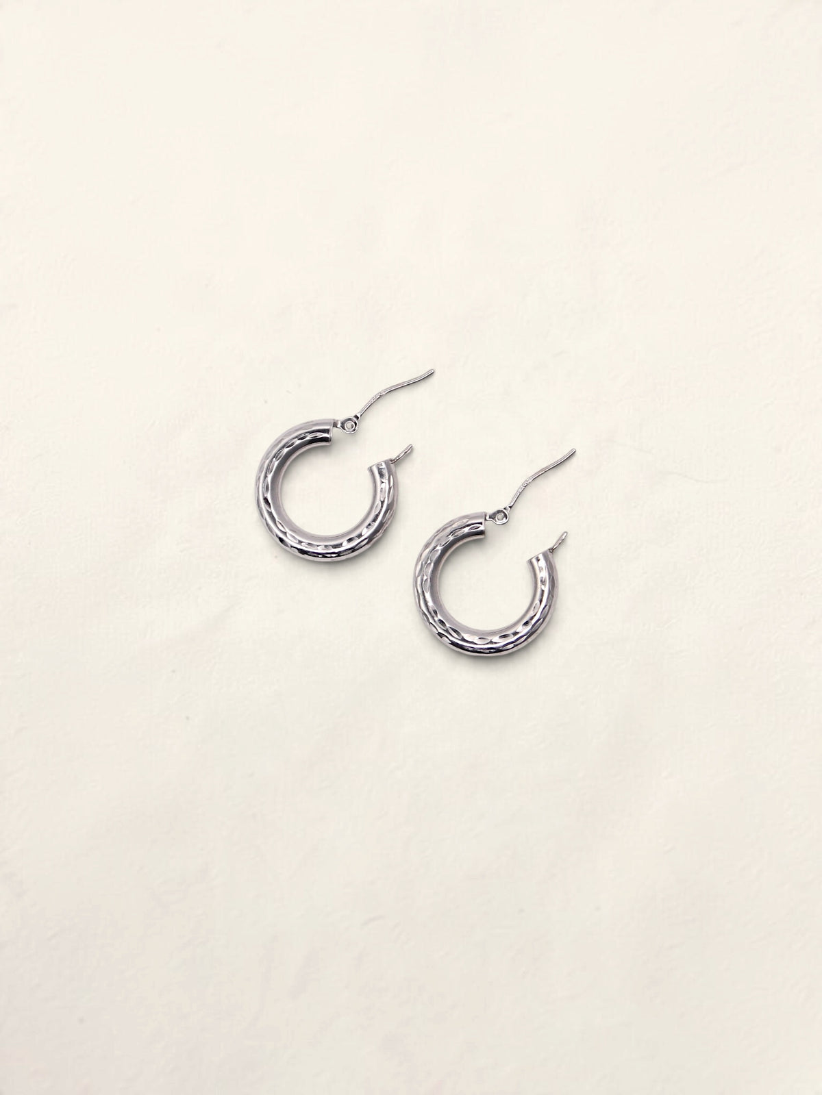 14K White Gold Small Textured Hoops