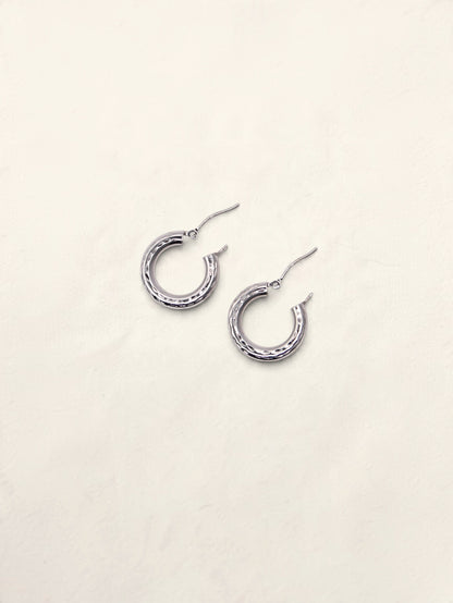 14K White Gold Small Textured Hoops