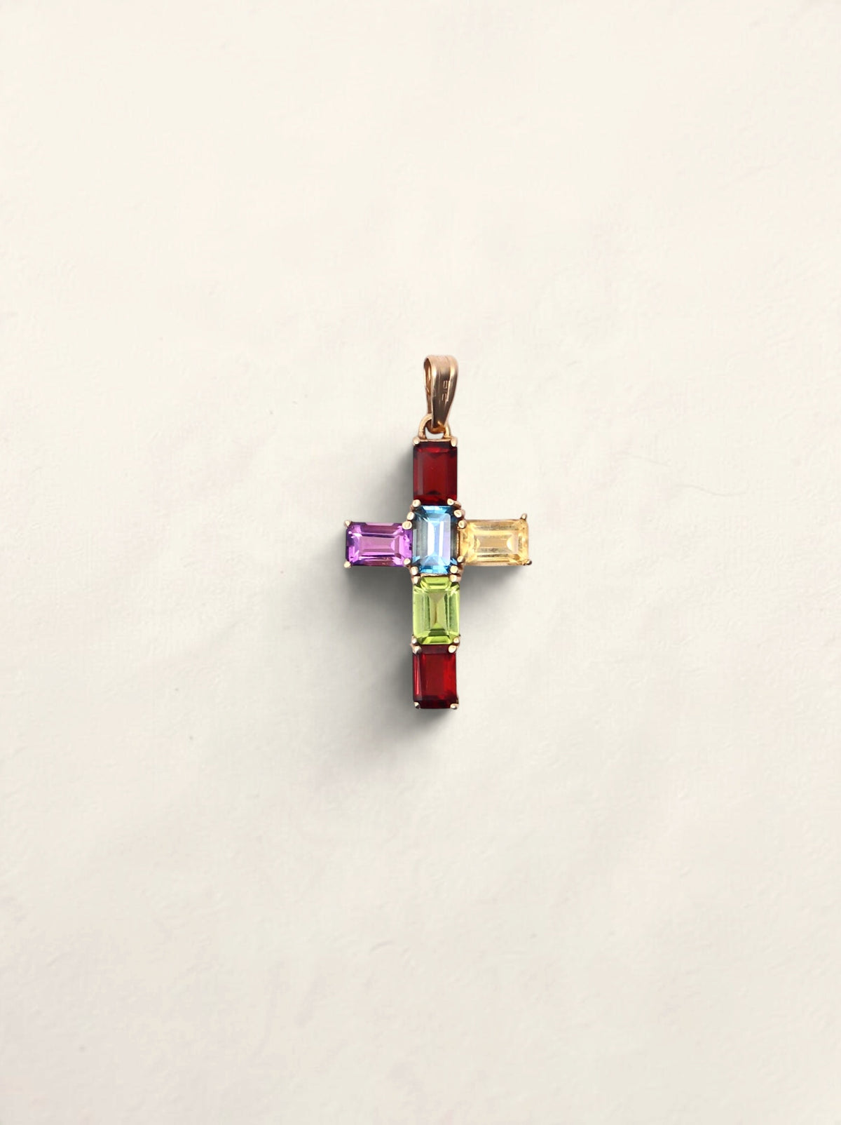 14K Yellow Gold Gemstone Cross Pendant