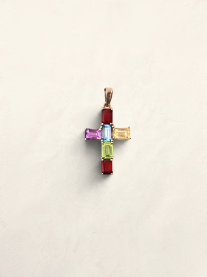 14K Yellow Gold Gemstone Cross Pendant
