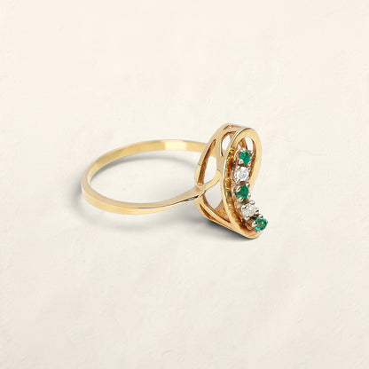 14k Yellow Gold Emerald and Diamond Ring
