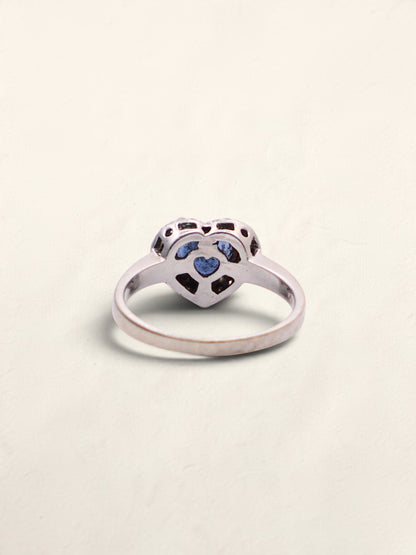 14k White Gold Sapphire Heart & Diamond Ring