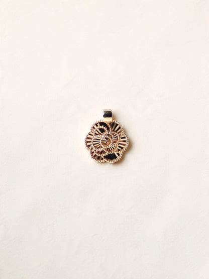 14K Yellow Gold Guilloché Rose Pendant
