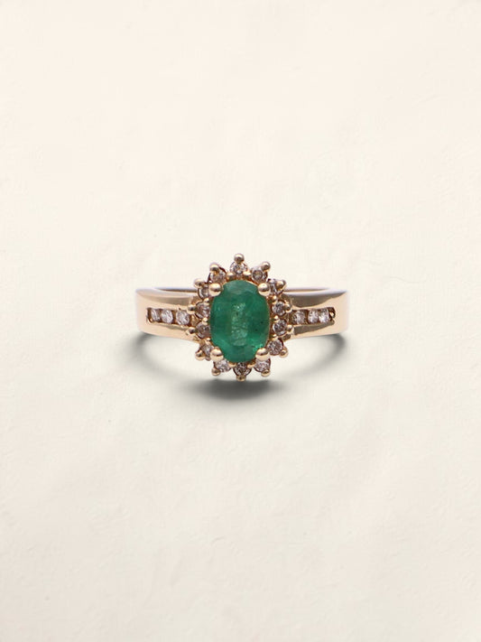 14k Gold Emerald & Diamond Ring