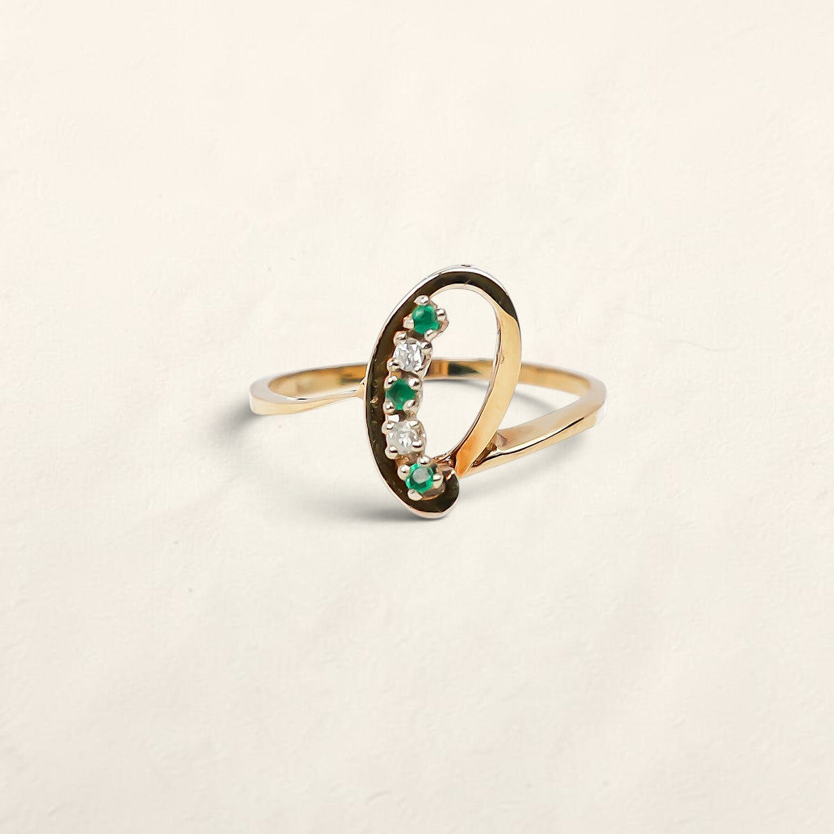 14k Yellow Gold Emerald and Diamond Ring