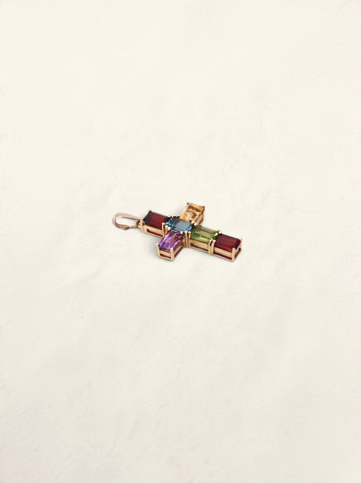 14K Yellow Gold Gemstone Cross Pendant