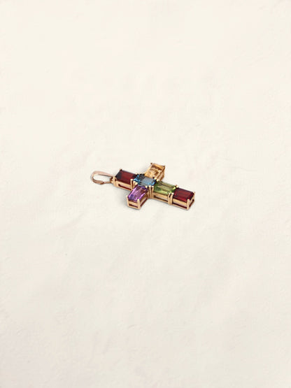 14K Yellow Gold Gemstone Cross Pendant
